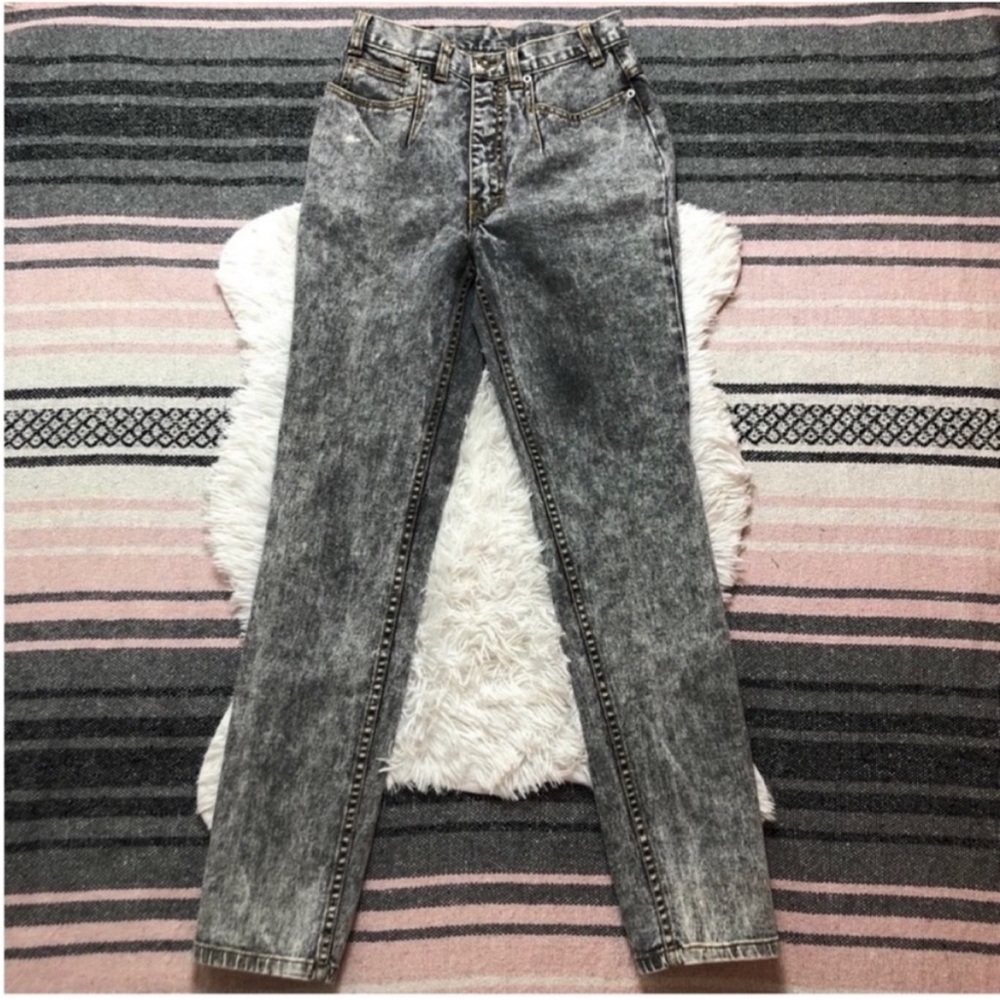 Vintage No Revolt Stone Wash Skinny Jeans Pants High Rise Waist Gray 7 8
